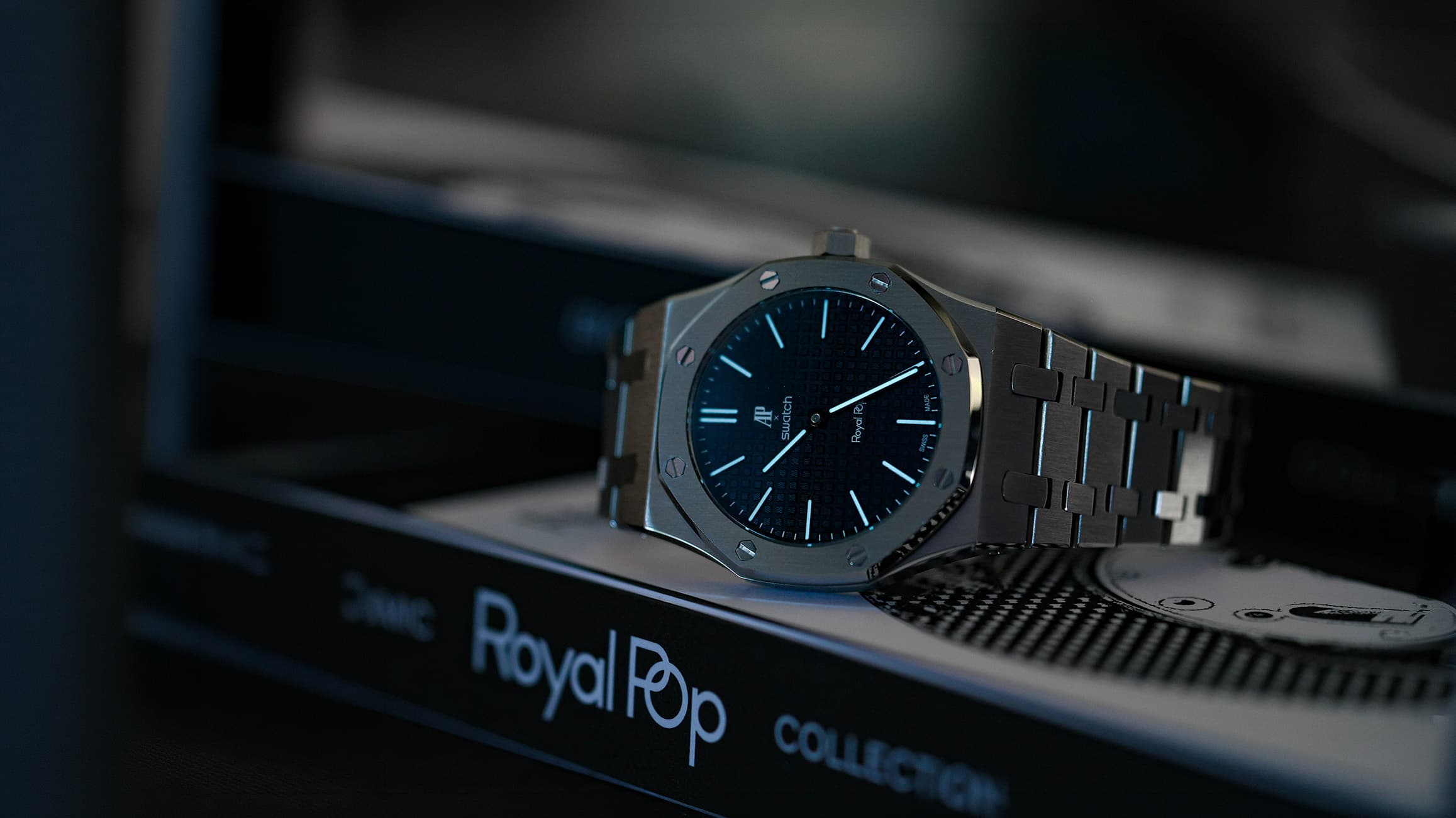 A modded AP × Swatch Royal Pop on a steel bracelet